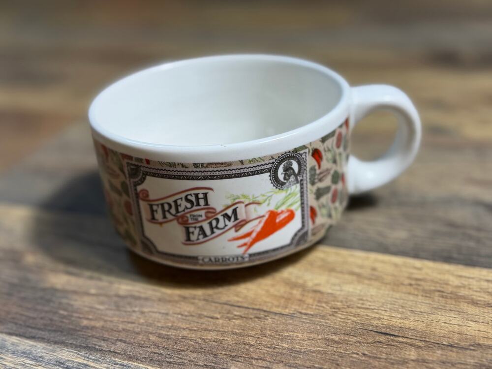 Vintage Houston Harvest Fresh From The Farm Soup Mug Carrots Peas